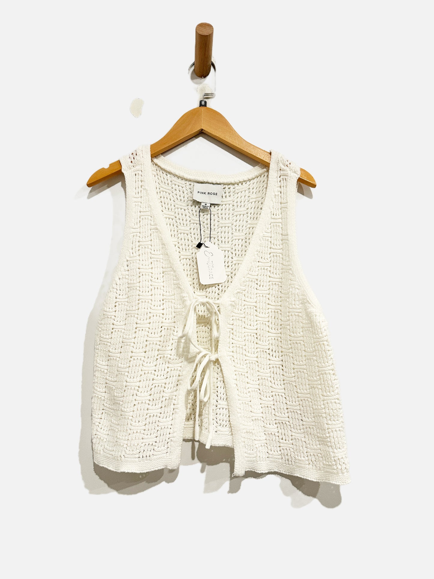 Pink Rose Crochet Tie Tank - Medium
