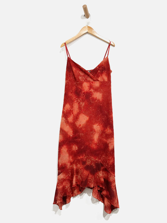 City Triangles Y2K Red Tie Dye Handkerchief Hem Dress - Small