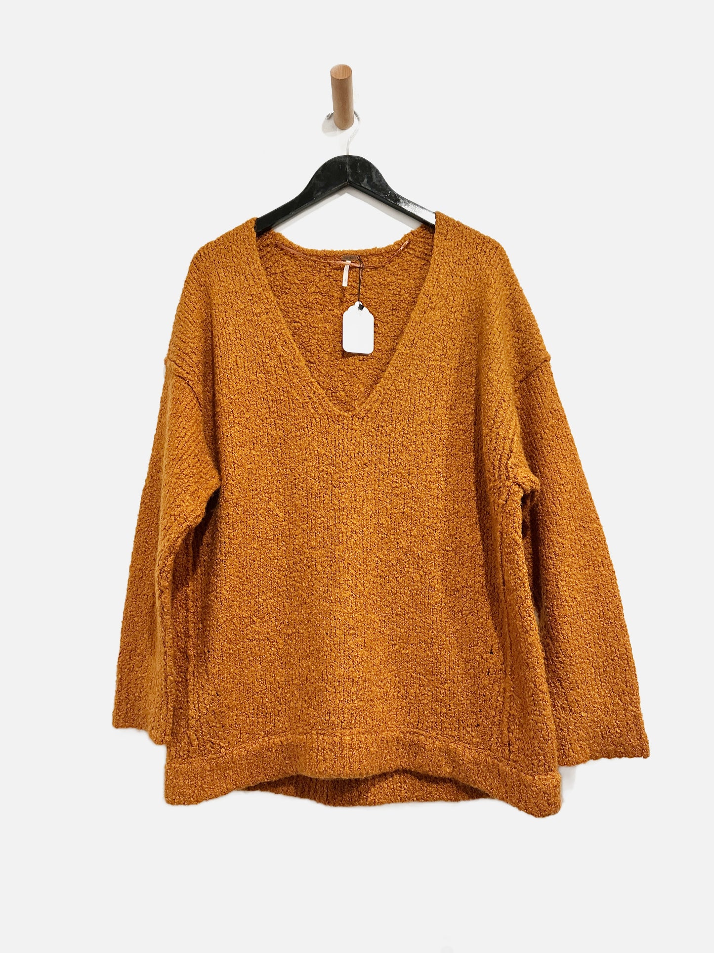 Free People Oversized Orange V Neck Sweater - Small