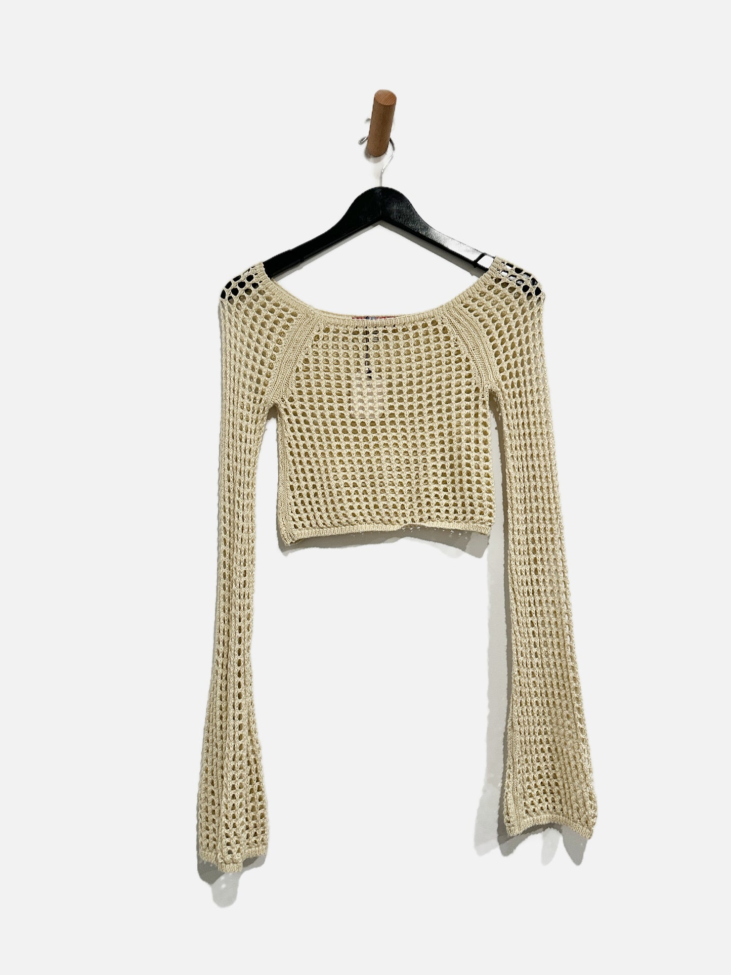 Urban Outfitters Cream Open Knit Cropped Top - XS