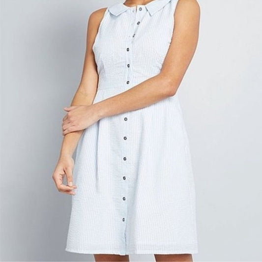 ModCloth Blue Striped Seersucker Dress Size 8