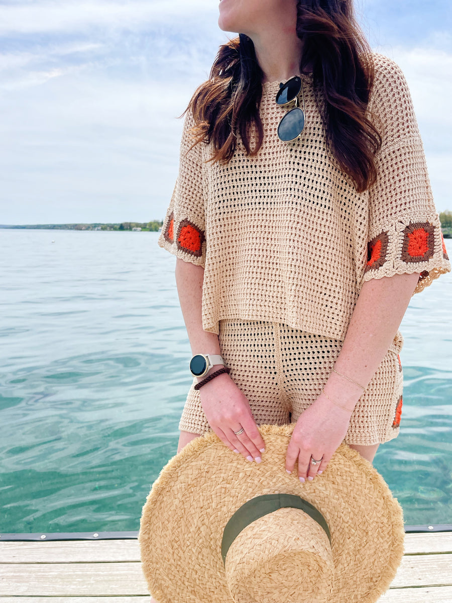 Revel Tan Crochet SS Top - Small