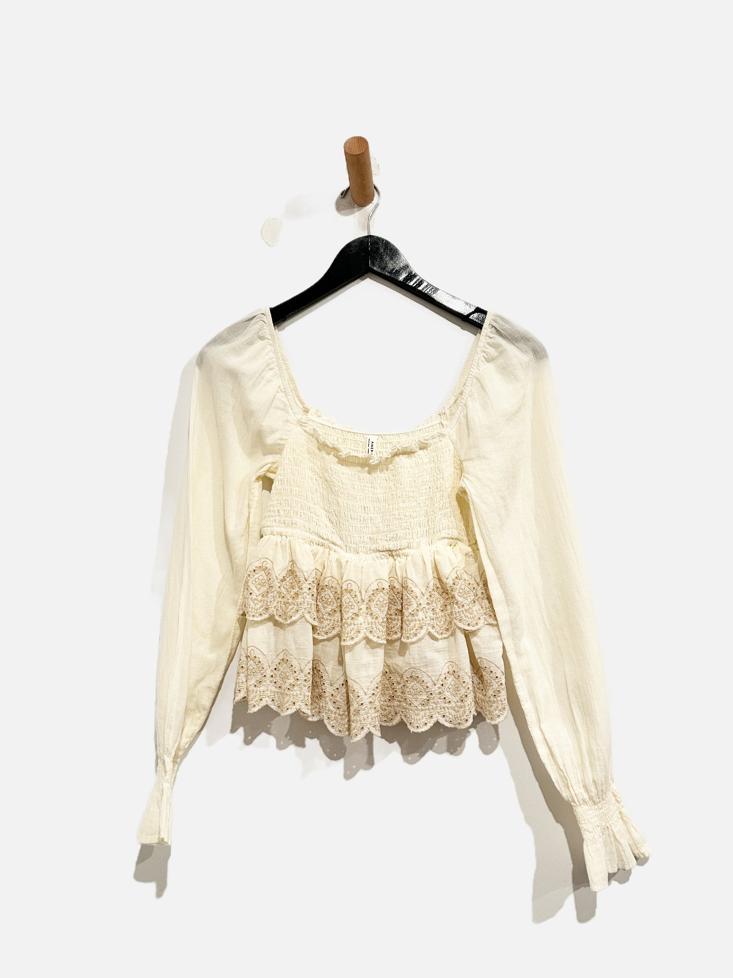 American Eagle Cream Smocked Blouse - XS