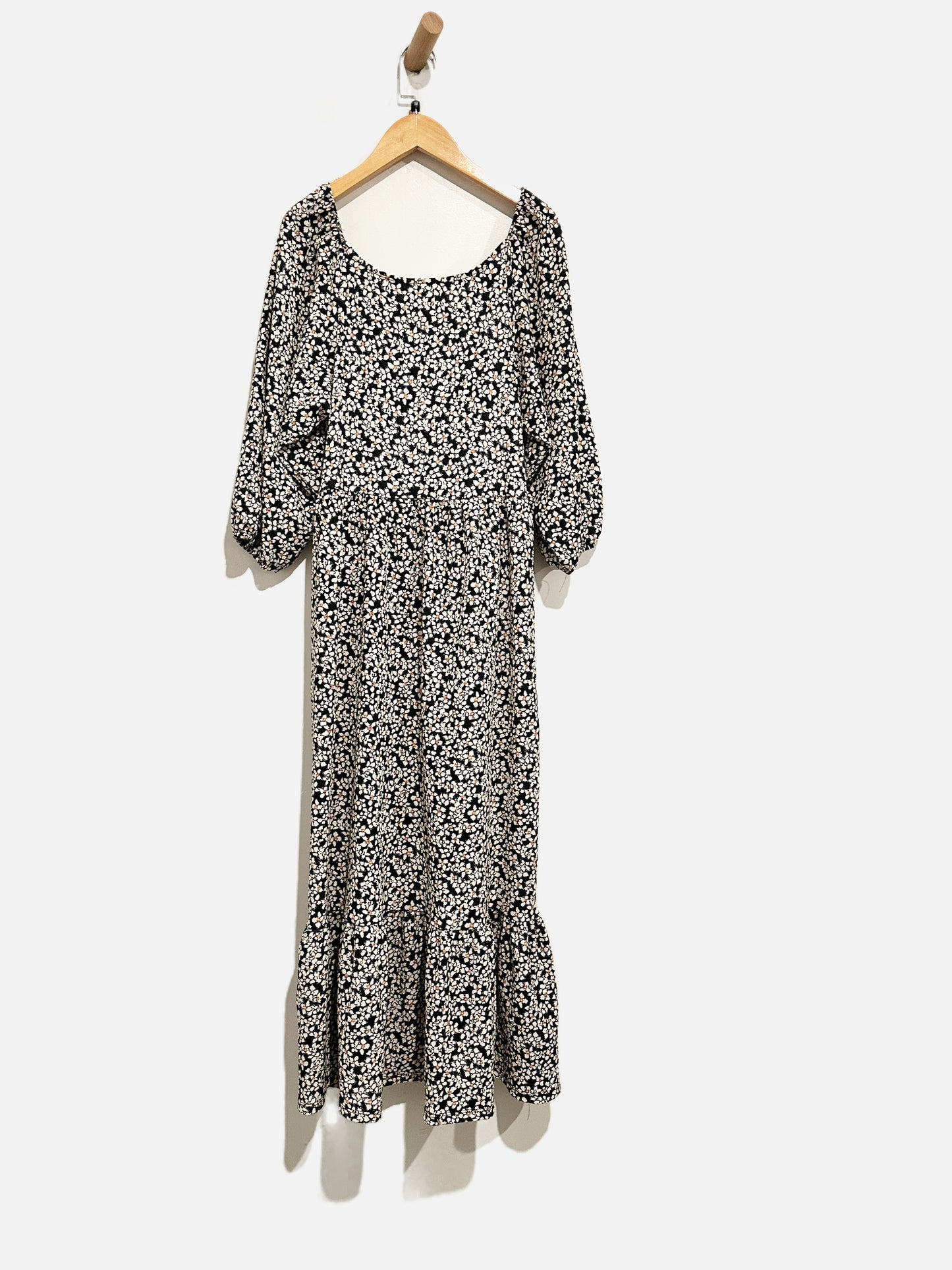 MNG Black Floral Faux Wrap Midi Dress - 8