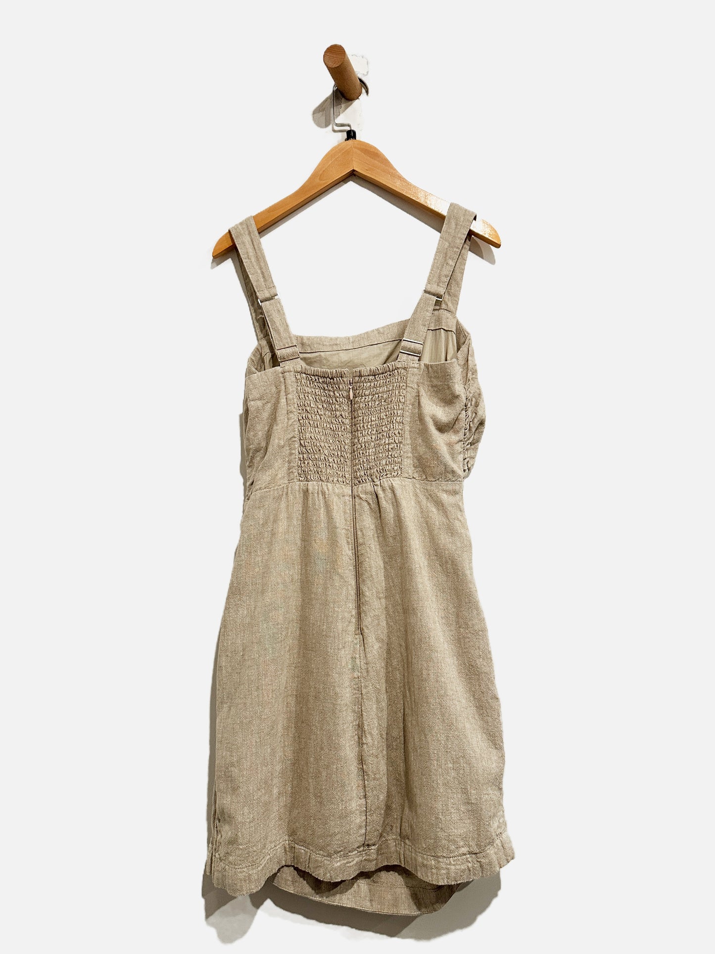 Abercrombie & Fitch Linen Blend Ruched Square-neck Mini Dress - Small