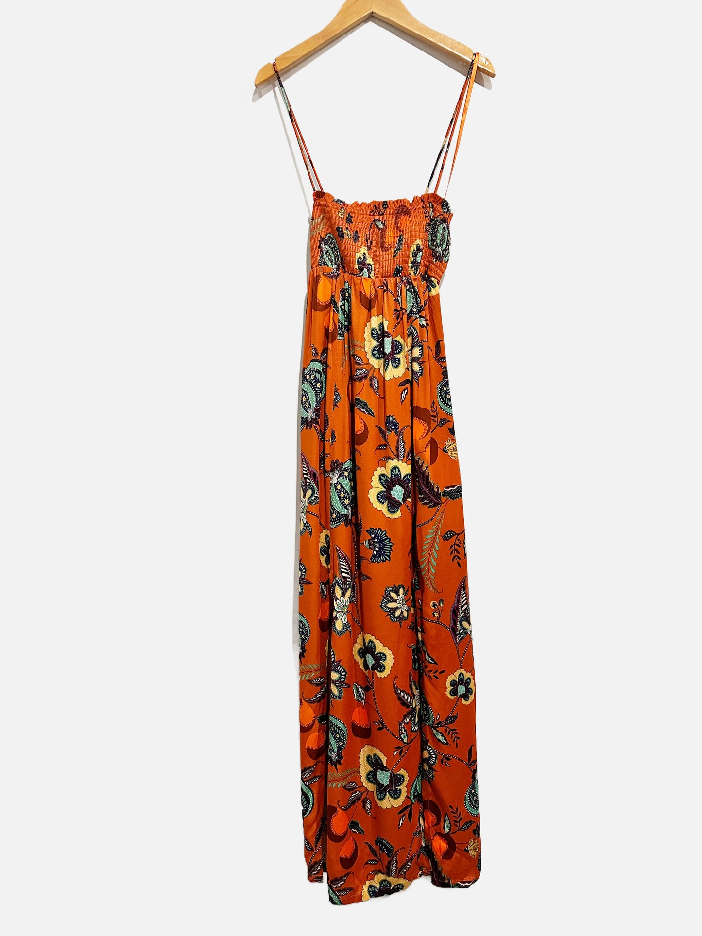 Anthropologie Maeve Orange Floral Midi Dress - XXS