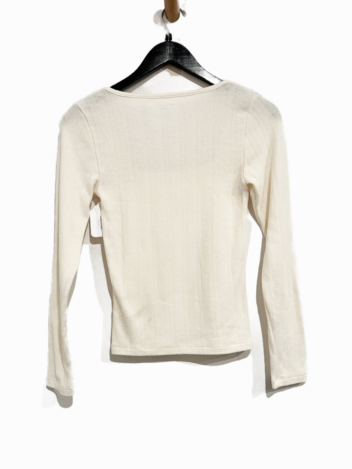 American Eagle Long Sleeve Square Neck Pointelle Top in Chalk - Small