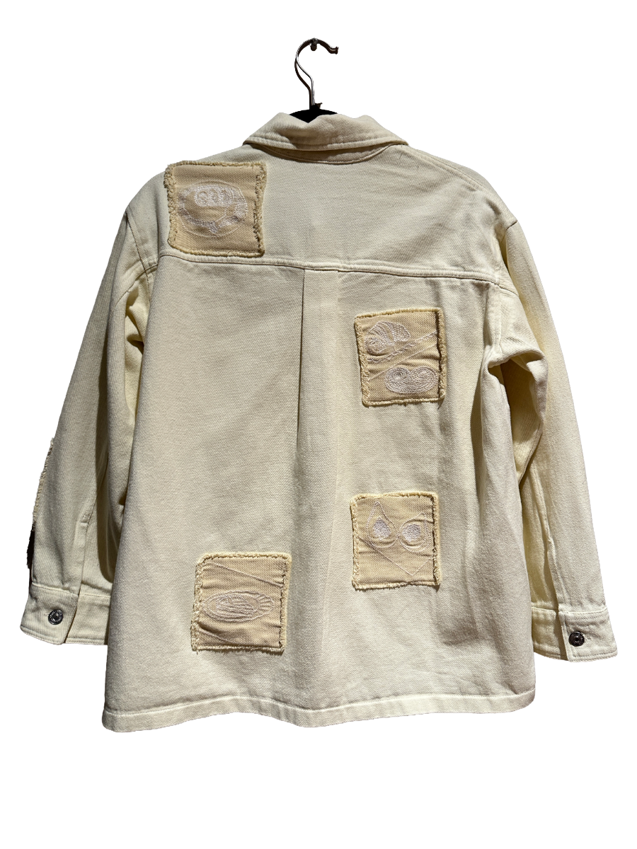 Zara Yellow Embroidered Patch Denim Jacket - XS