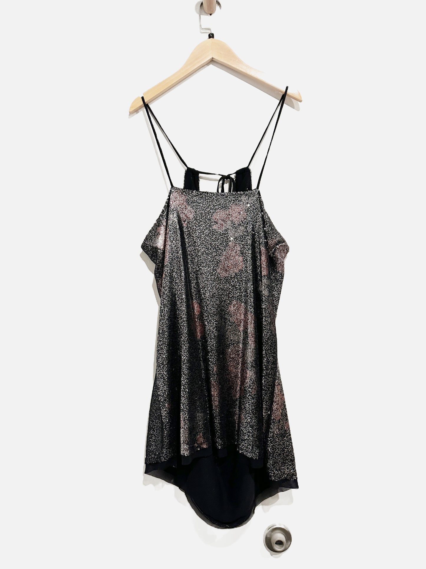 Free People Double Take Sequin Mini Dress w/Flowers - Large