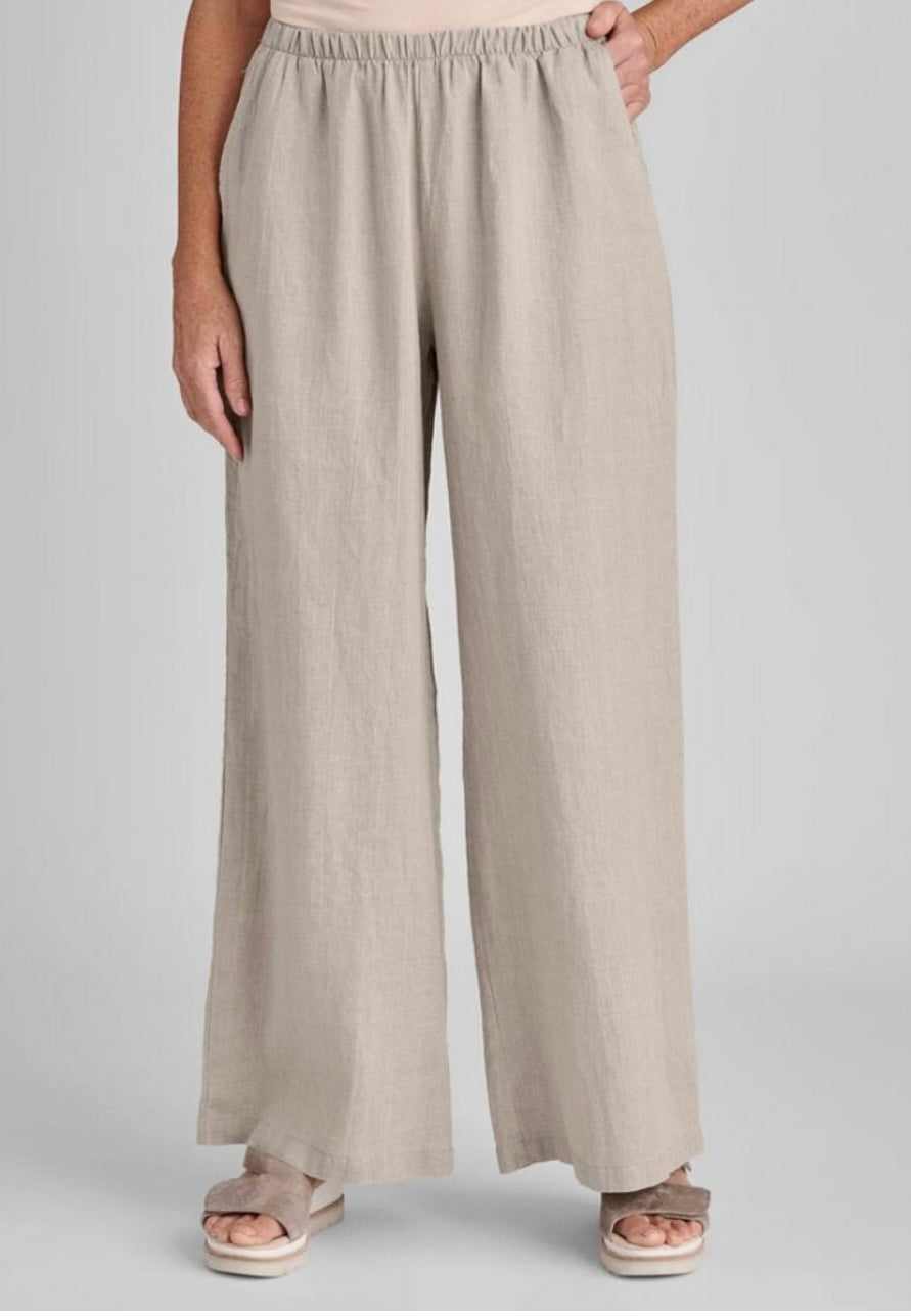 Flax Tan Linen Wide Leg Pants - Medium