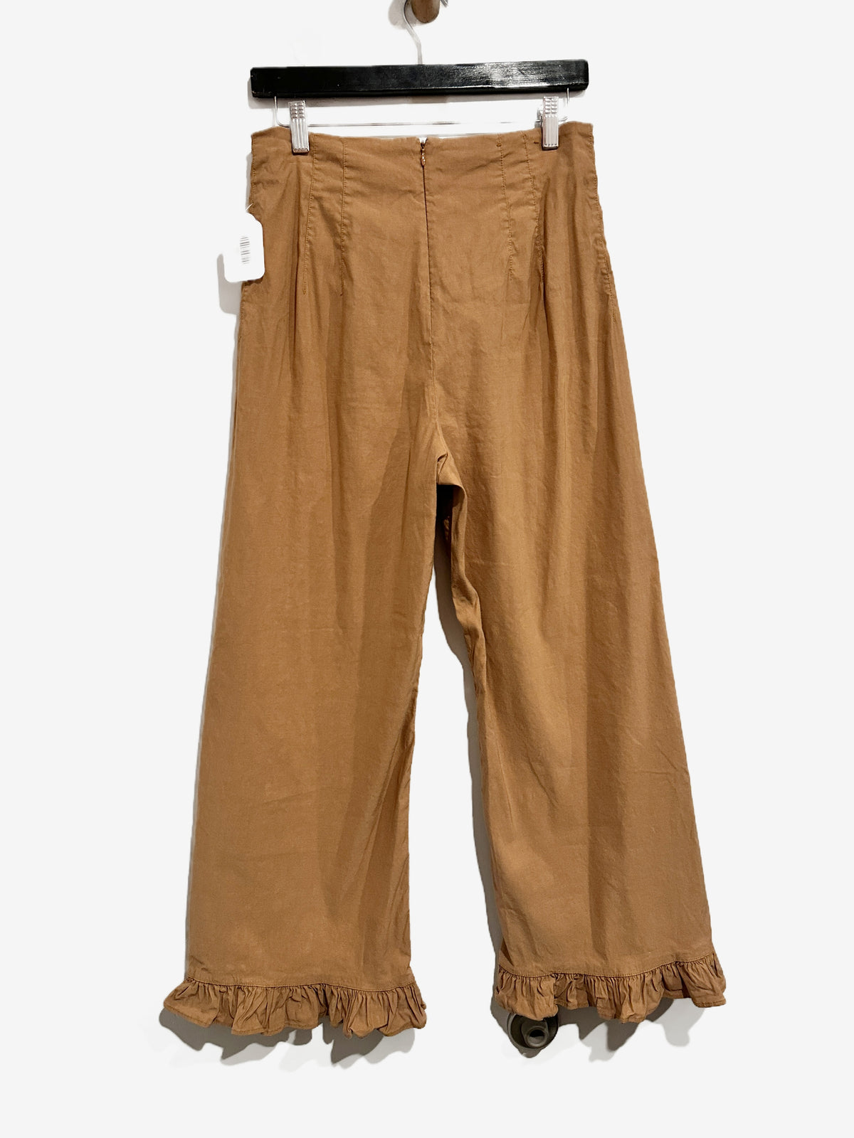 Anthropologie Maeve The Colette Ruffle Hem Wide Leg Pants in Tan - 30