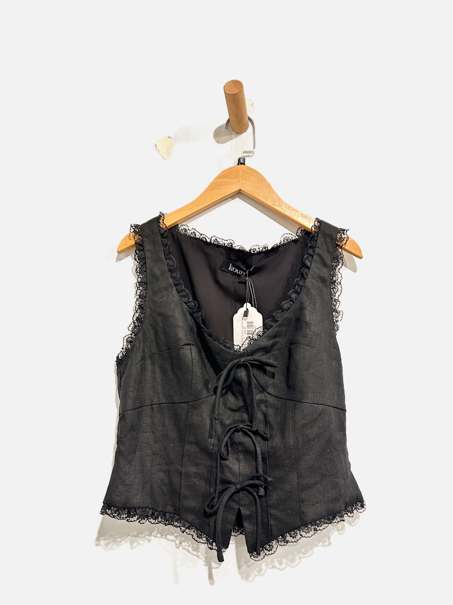 Kourt Black Tie Front Lace Trim Tank - 4