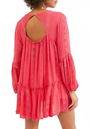 Free People Kiss Kiss Pink Eyelet Tunic - Medium