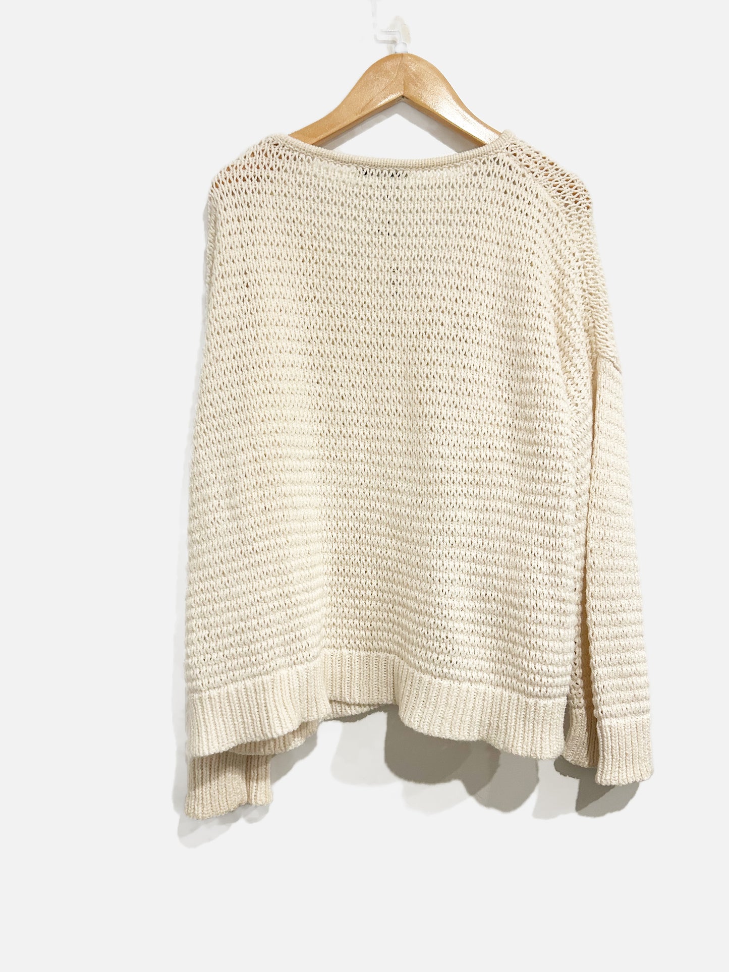 Madewell Cream Cable Knit V-Neck Sweater - Small