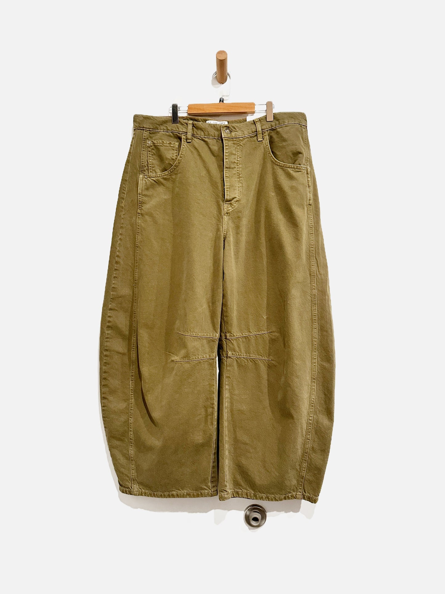 Free People Good Luck Mid Rise Barrel Leg Jeans in Green - 32