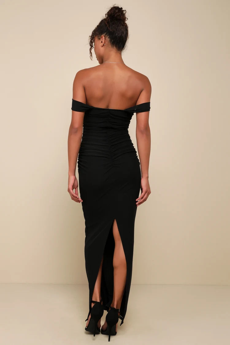 Lululs Black Mesh Bodycon Maxi Dress - Medium