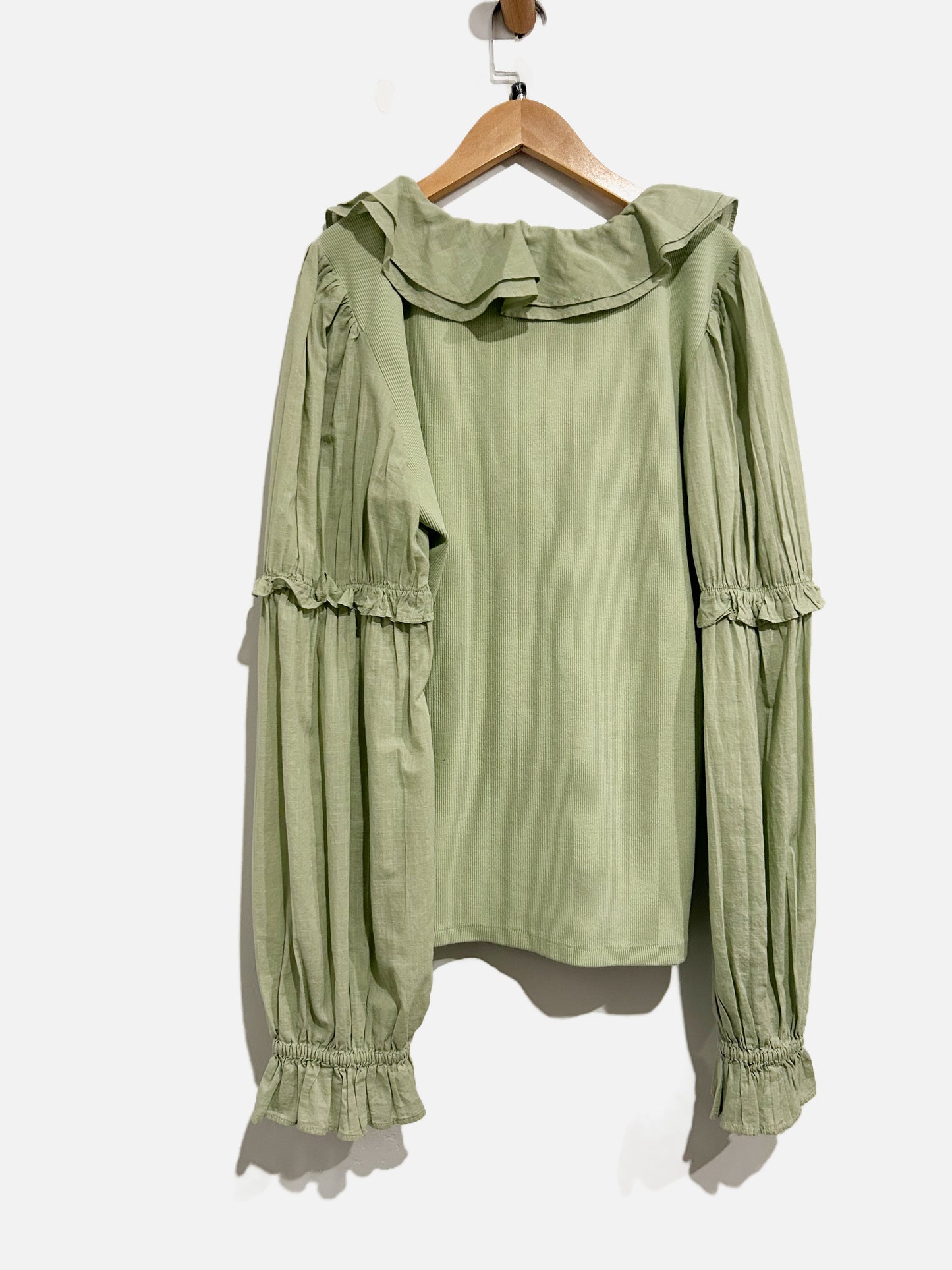 Anthropologie Green Ruffle Blouse - XL