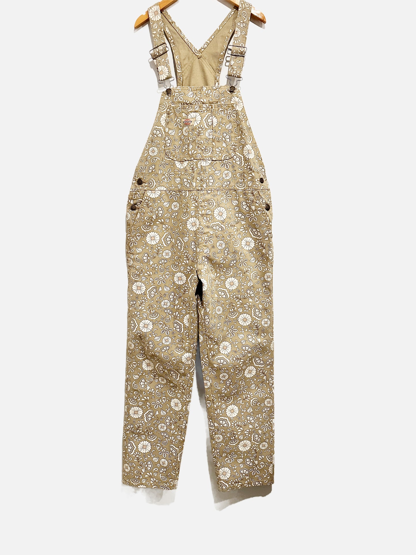 Dickies Tan and White Floral Overalls - Small