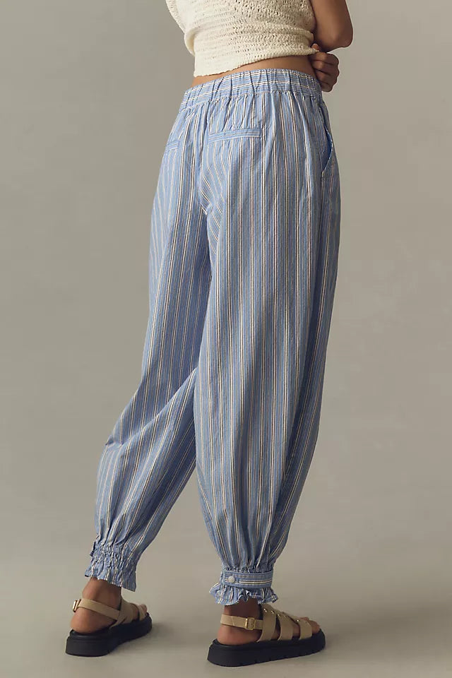 Anthropologie Blue Cotton Stripe Joggers - Large