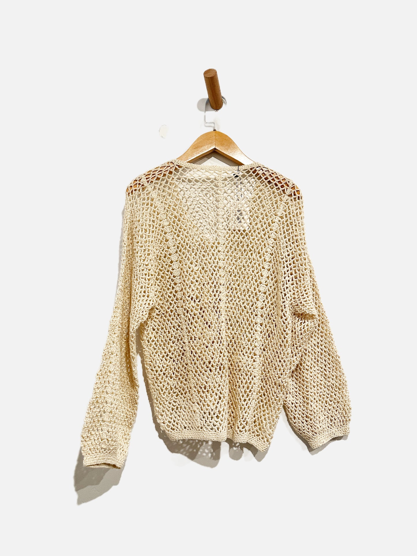Vintage Cream Crochet Floral V-Neck Pullover - Small