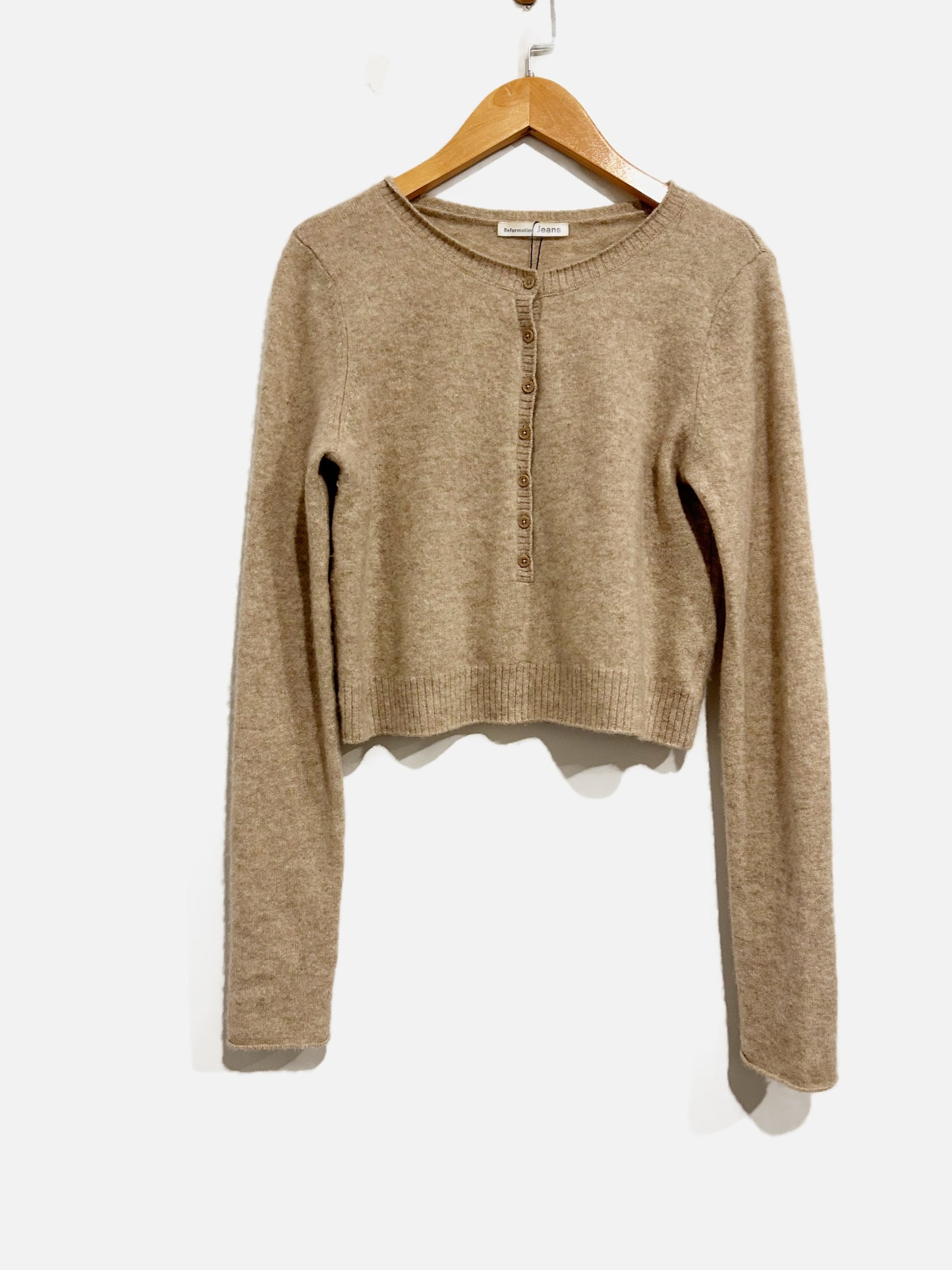 Reformation Brown Cashmere Blend LS Crop Sweater - Medium