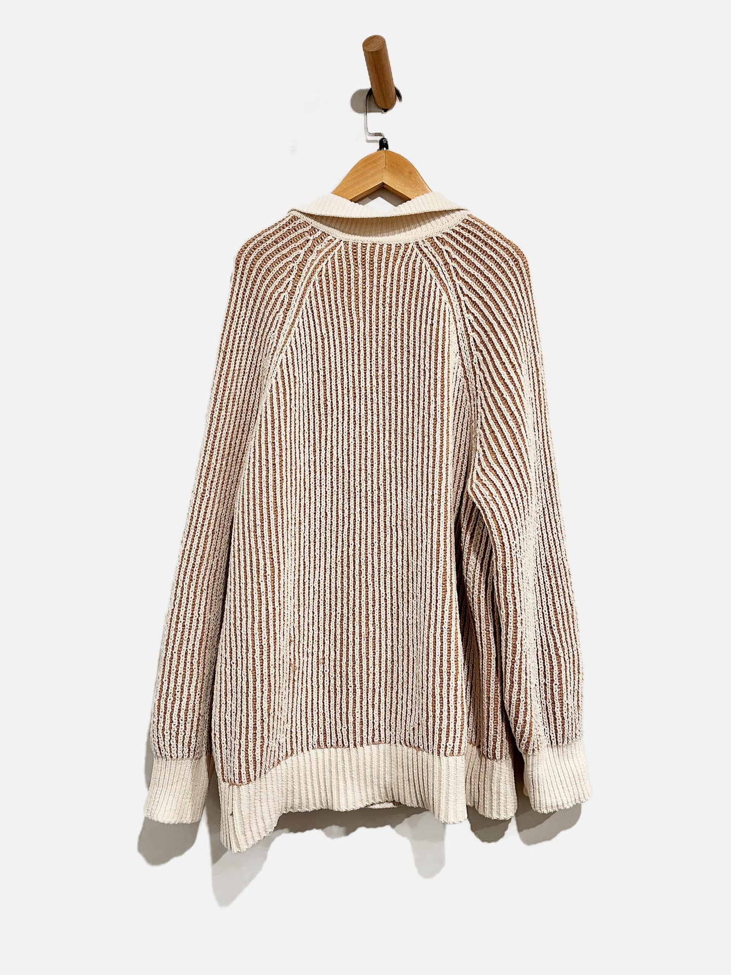 Aerie Brown and White Stripe Textured Pullover - Small