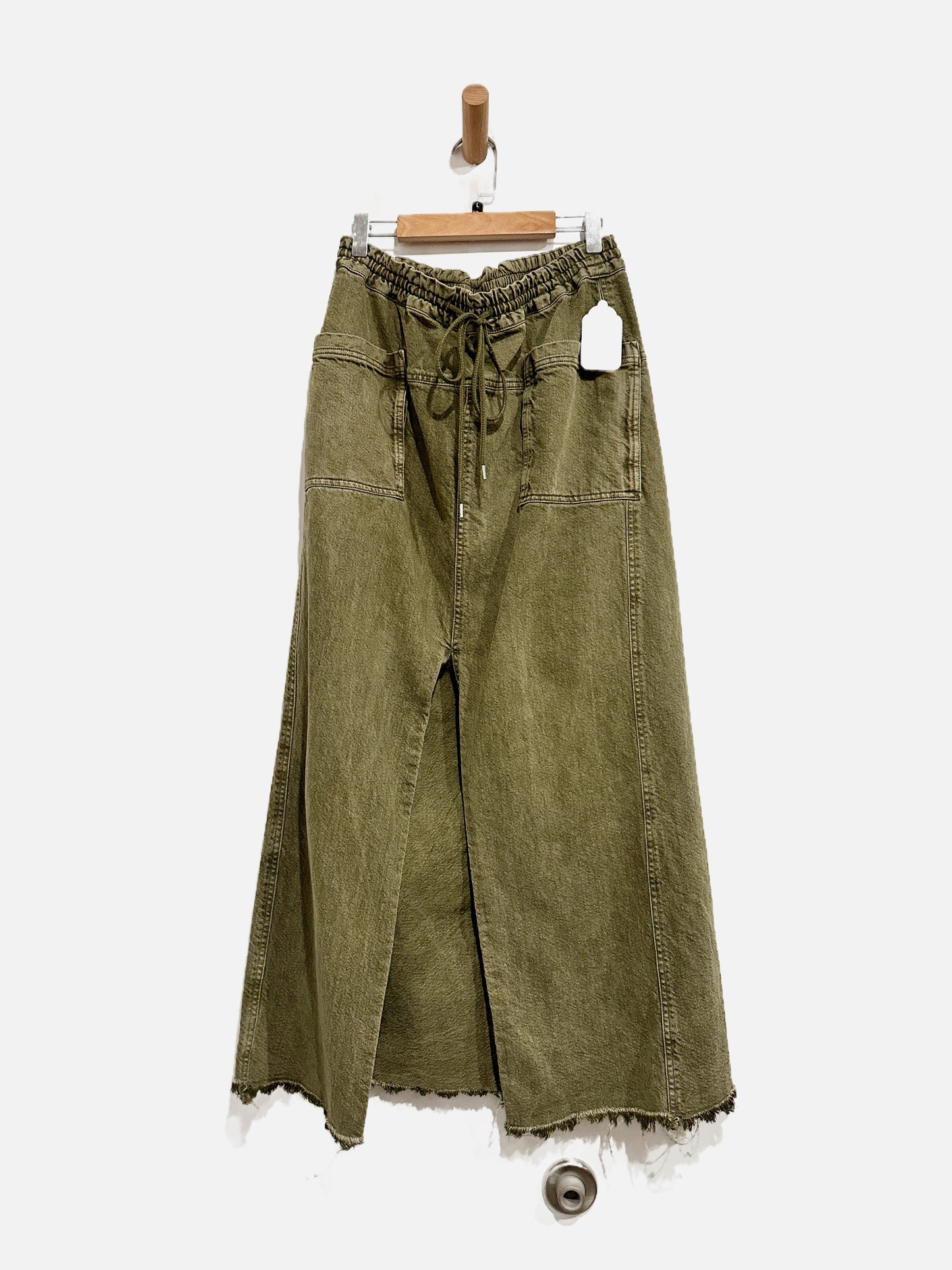 Free People Woke Up Like this Green Denim Split Skirt - Large