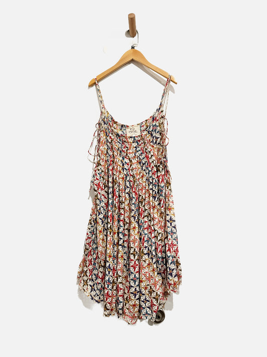 Free People Cream Colorful Lace Up Side Dress - XS