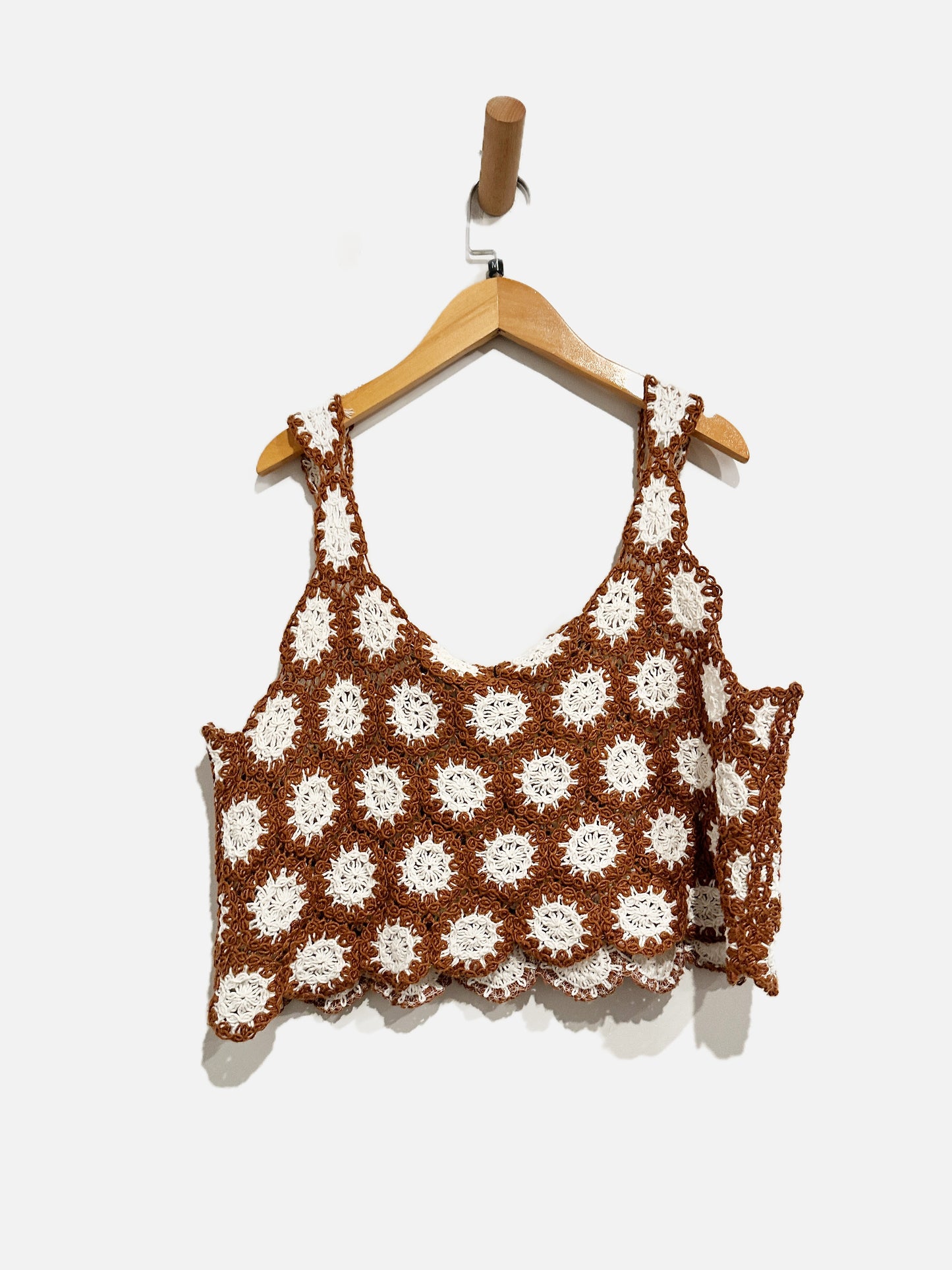 Romwe Brown and White Crochet Tank - Medium