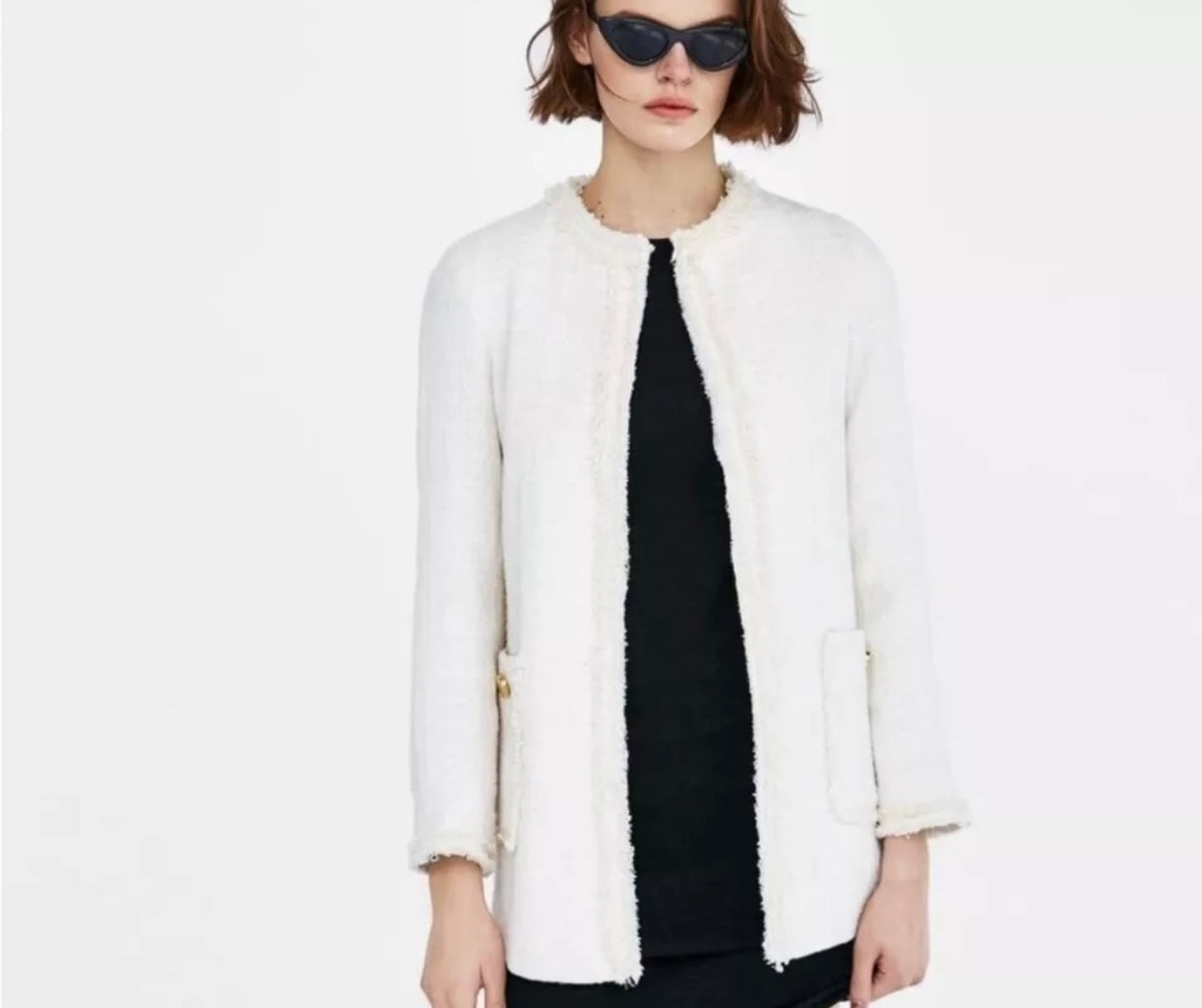 Zara Cream Boucle Blazer - Medium