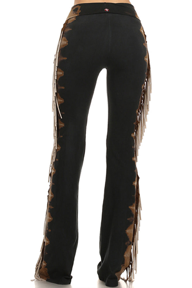 T-Party Black Tie Dye Fringe Knit Pants - Small