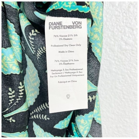 Diane Von Furstenberg Mason Black Leaf Print Short Sleeve Dress Size 8