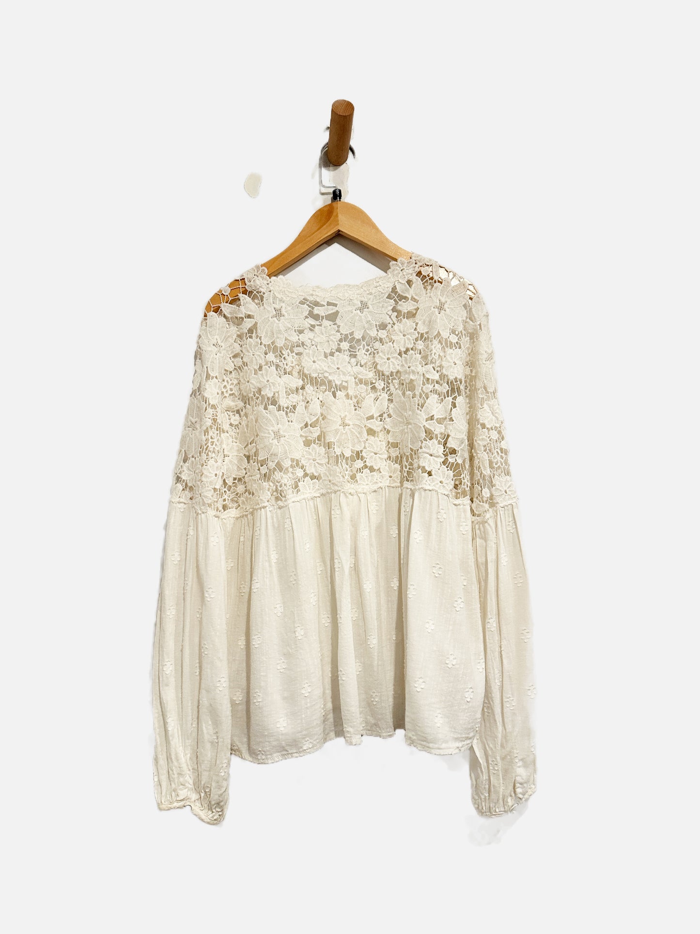 Free People White Lace Floral Blouse - Small