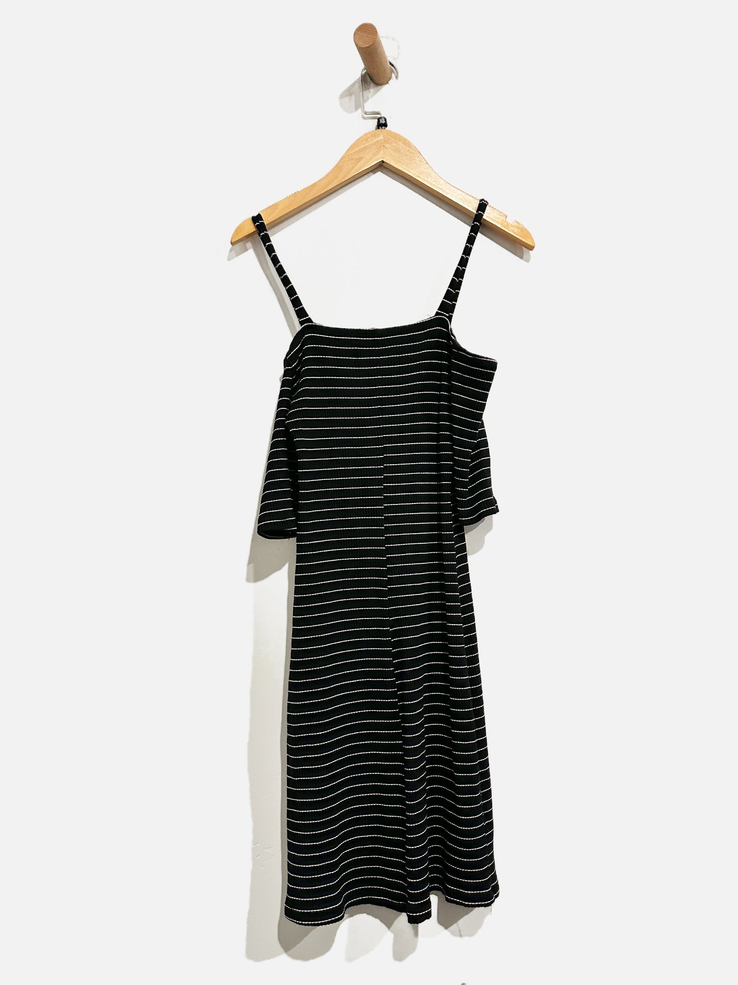 Reformation Black and White Stripe Cold Shoulder Knit Dress - Small