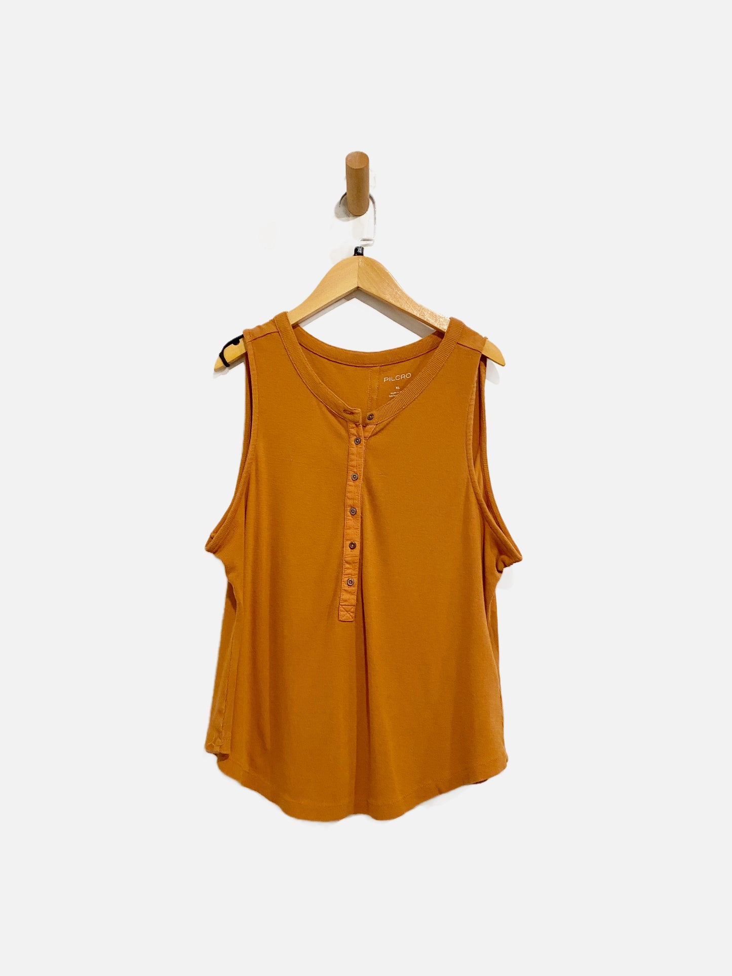 Anthropologie Pilcro Orange Ribbed Henley Tank - XL