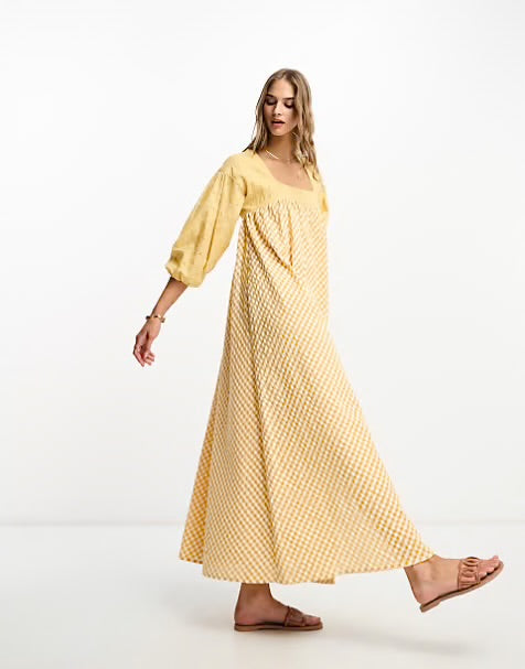 fitted lace wedding dress Asos Yellow Gingham Maxi Dress