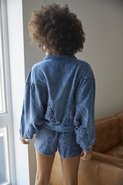 UO Out From Under Chambray Quilted Bomber - Small