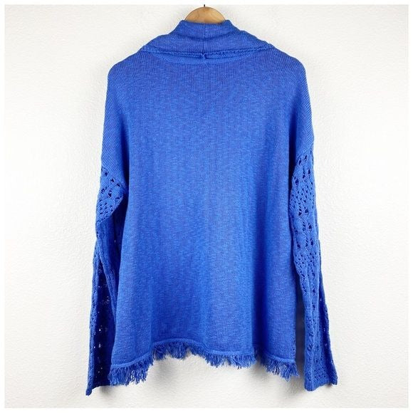 Chico’s Tiffany Fringe Cowl Neck Pullover in Gulfstream Blue Size XL/3