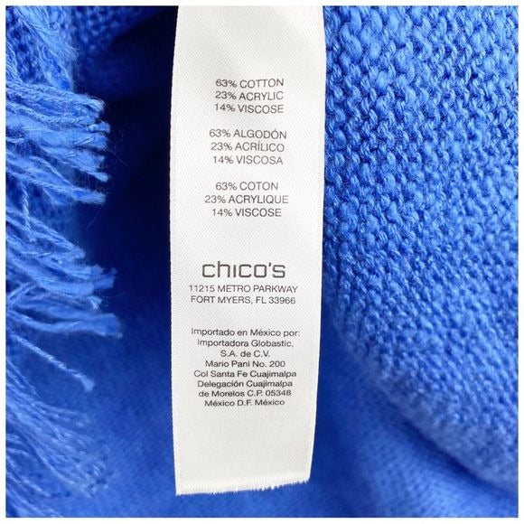 Chico’s Tiffany Fringe Cowl Neck Pullover in Gulfstream Blue Size XL/3