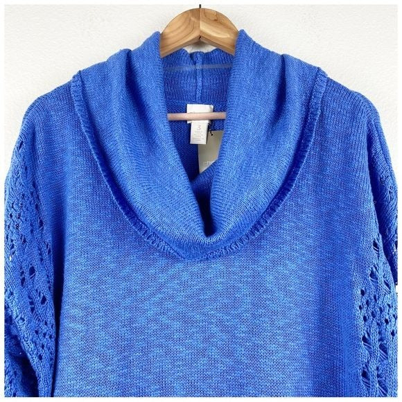 Chico’s Tiffany Fringe Cowl Neck Pullover in Gulfstream Blue Size XL/3