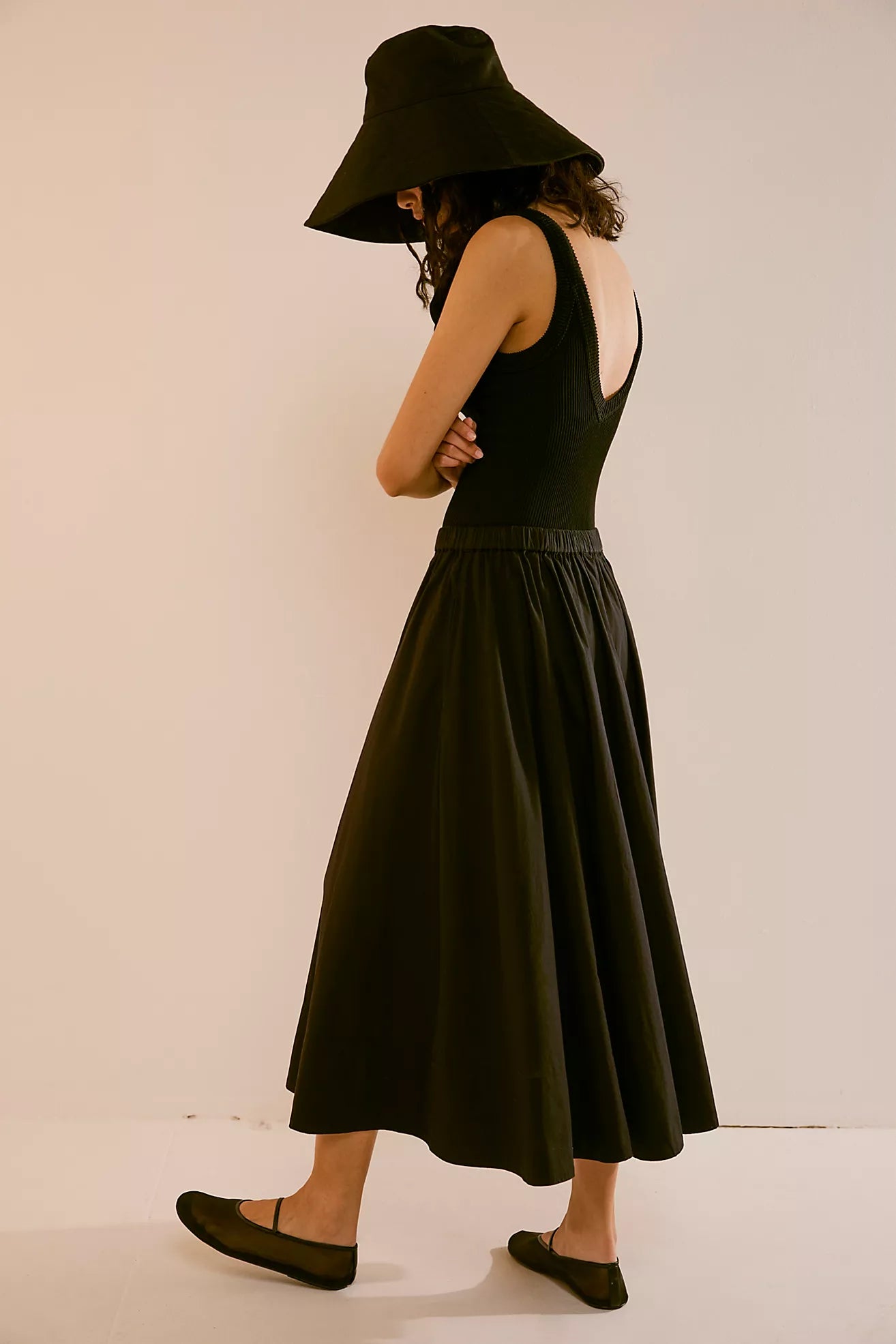 Free People Lowen Black Midi Skirt - Large
