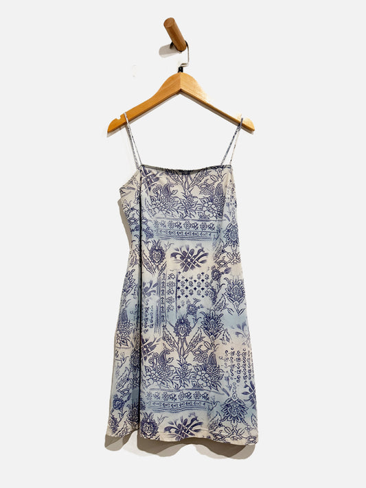 Vintage Y2K XOXO Spagetti Strap Mini Dress White & Blue Floral - Small