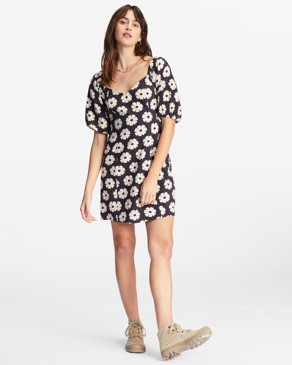 Billabong Black and White Floral Mini Dress -Large