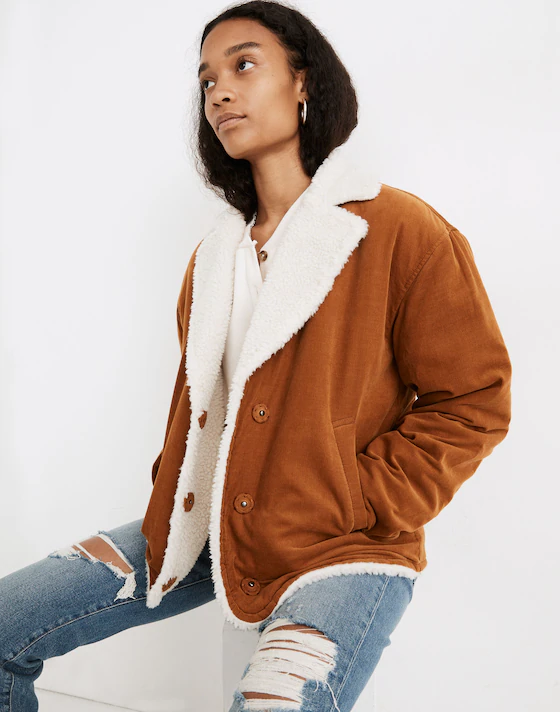 Madewell Brown Corduroy Shearling Jacket - Medium