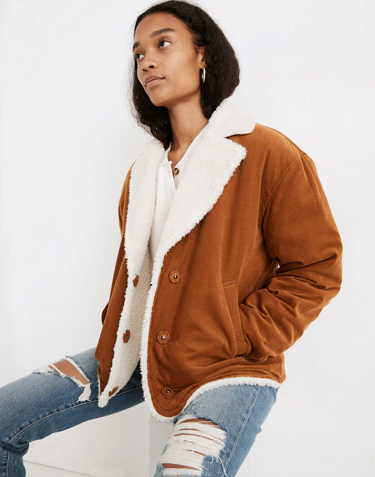 Madewell Brown Corduroy Shearling Jacket - Medium