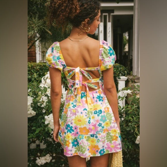 Show Me Your Mumu Cathy Linen Mini Dress in Petal Pop Size XS