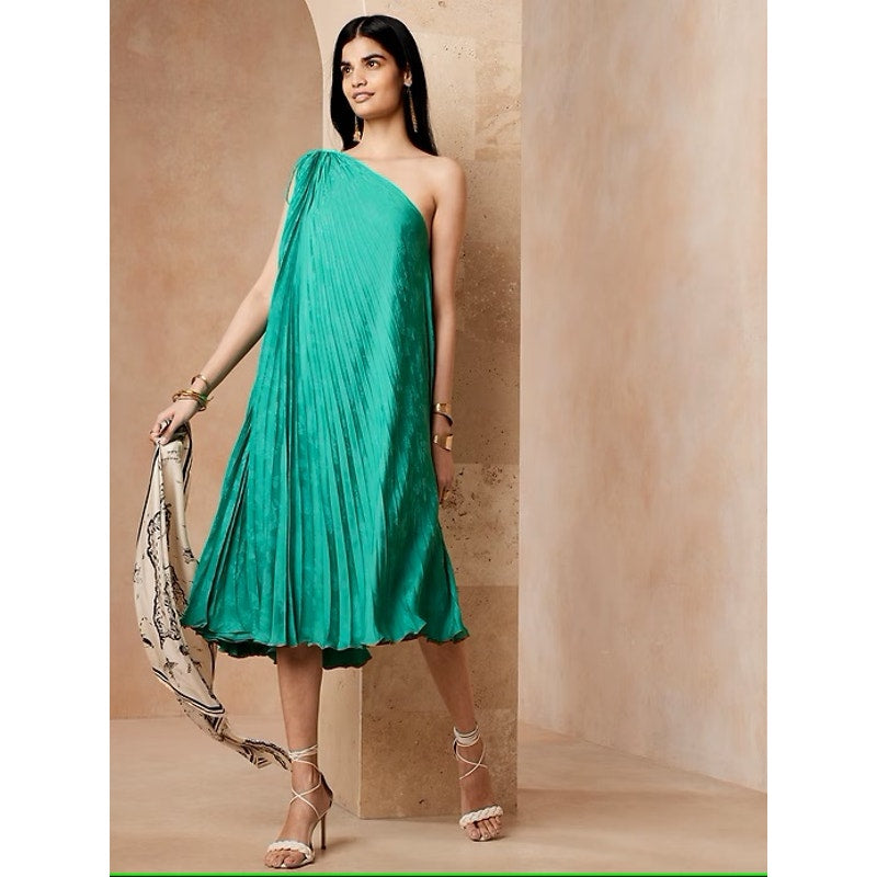 Banana Republic Green One Shoulder Midi Dress - Large
