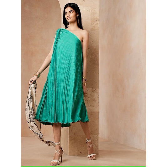 Banana Republic Green One Shoulder Midi Dress - Large