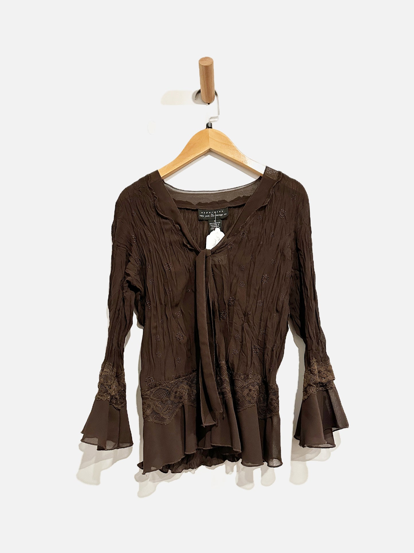 Separates Y2K Brown Eyelet Ruffle Blouse - Small