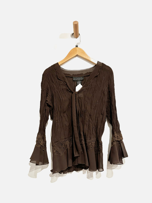 Separates Y2K Brown Eyelet Ruffle Blouse - Small